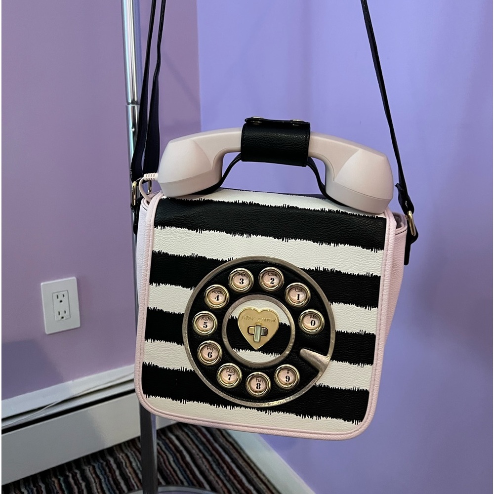 Betsey Johnson Telephone Handbag. Ballet Pink Black and White. perfect condition